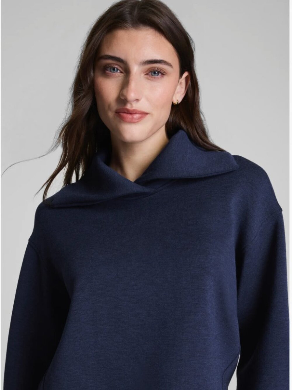 Womens - XL - SPANX AirEssentials Brushed Collar Sweatshirt in Heather Navy